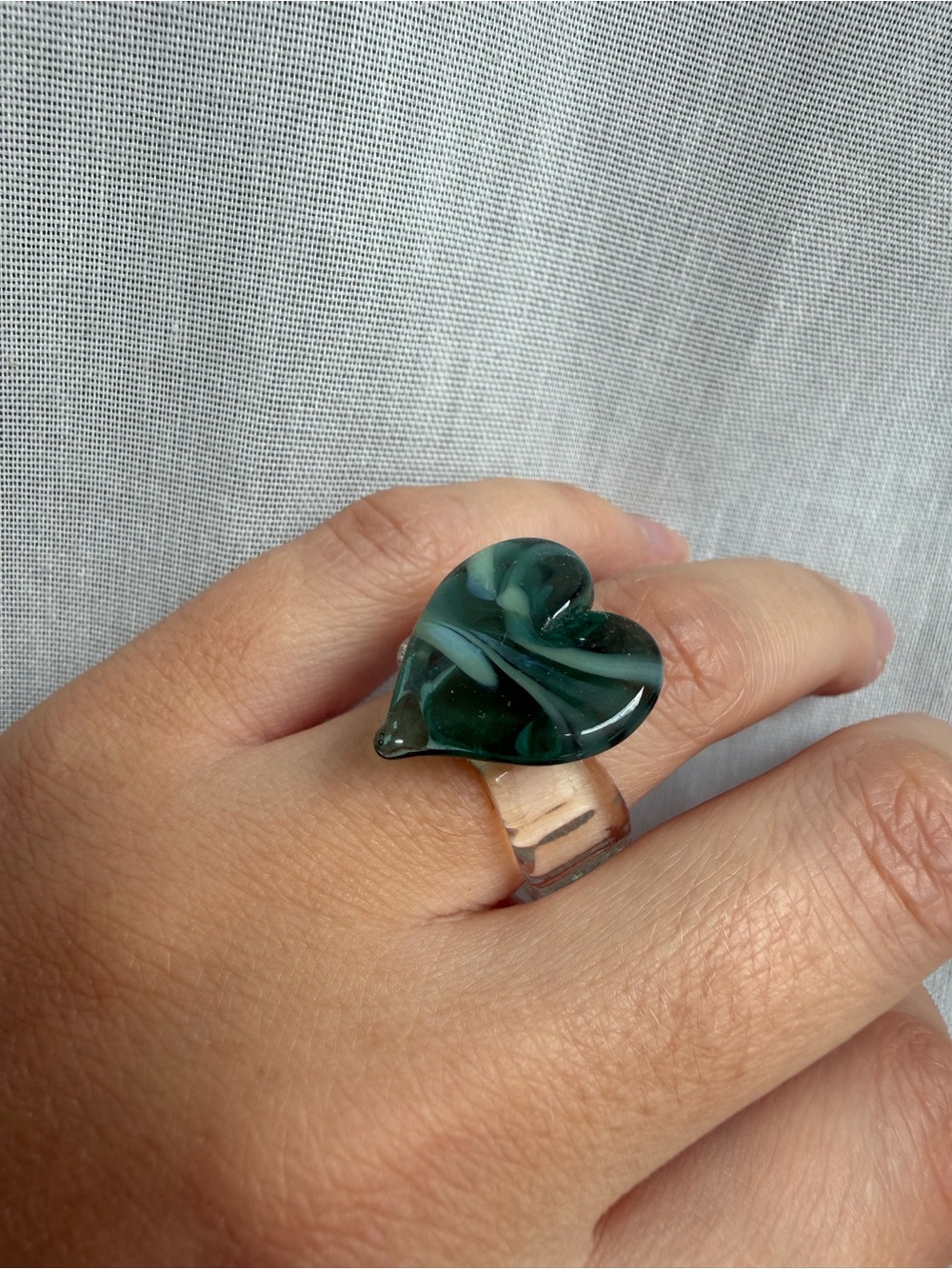 Green Glass Heart Ring